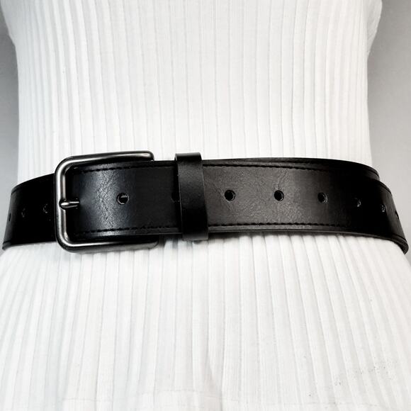 Guatemala Unisex Black Man-Made Leather Belt Large Waist Punch Holes Throughout - Picture 2 of 12